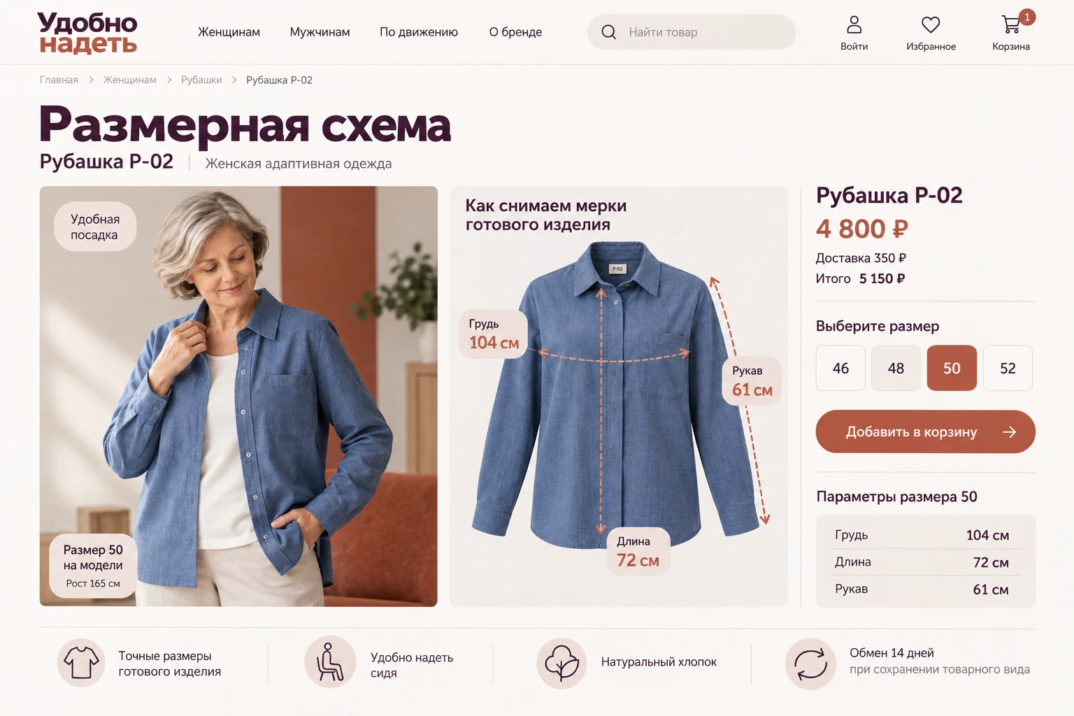 Удобно надеть: Размерная схема