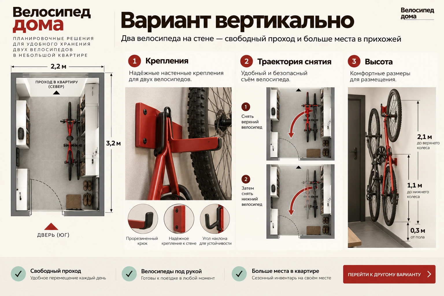 Велосипед дома: Вариант вертикально