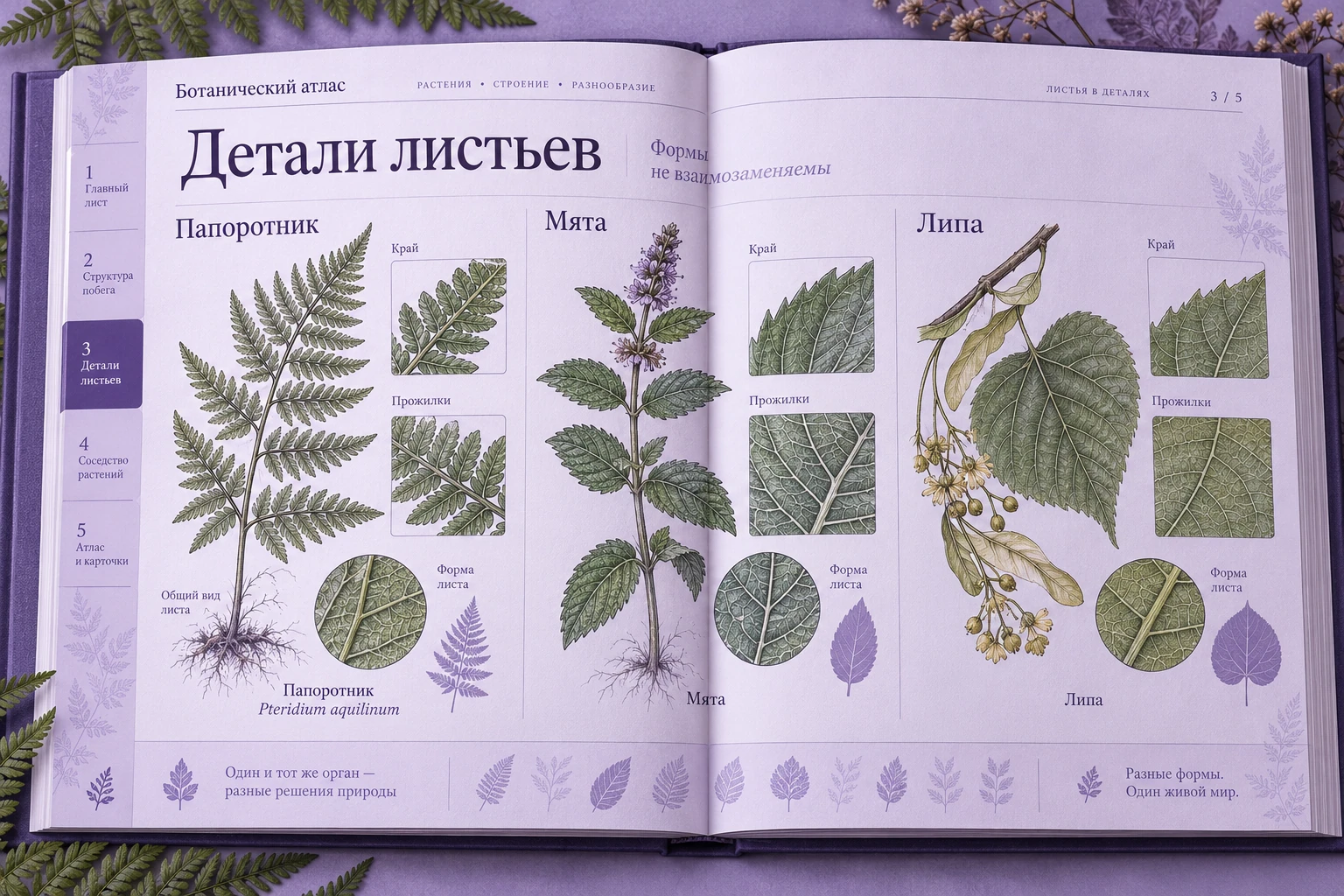 Ботанический атлас: Детали листьев