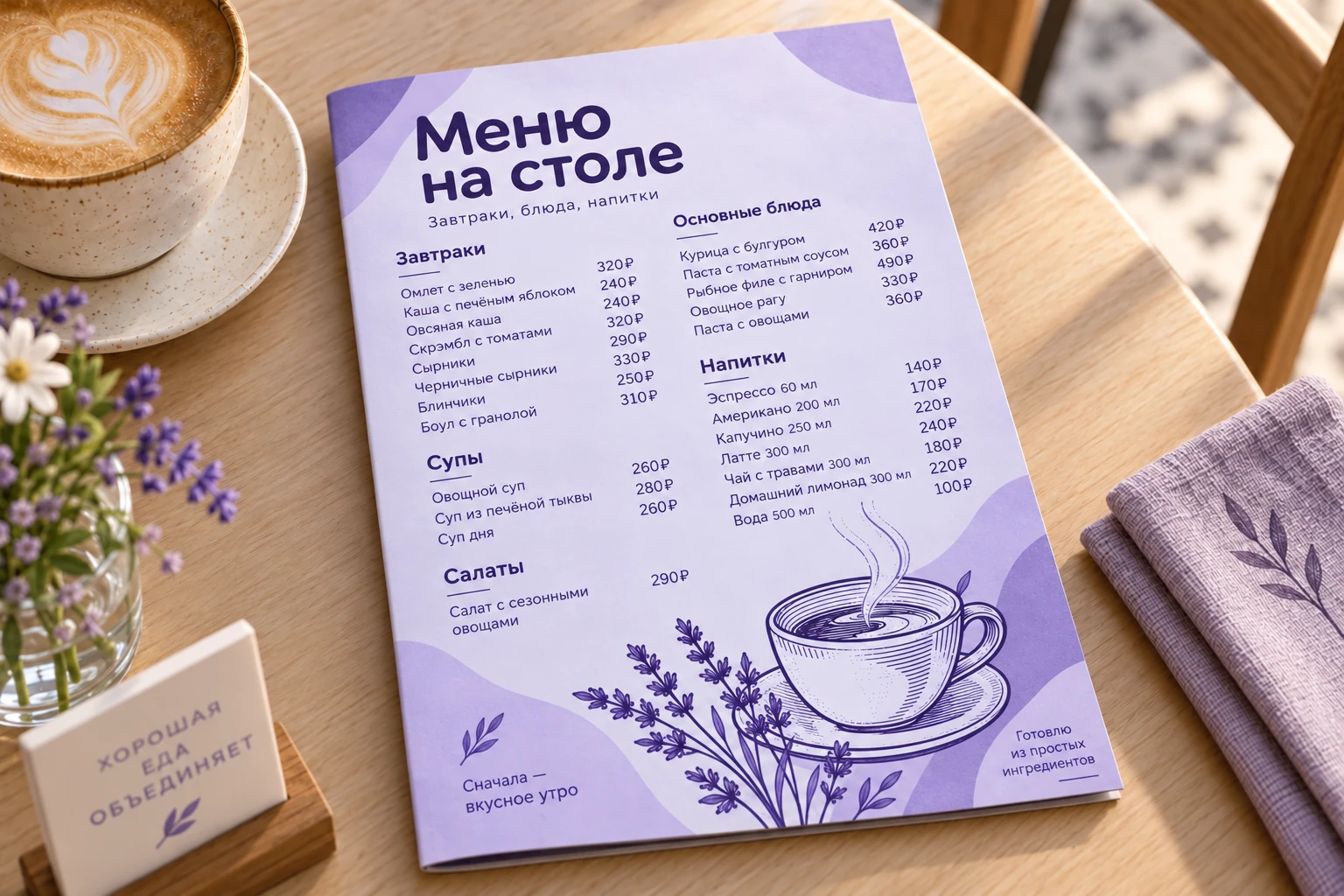Меню на столе: Обложка меню