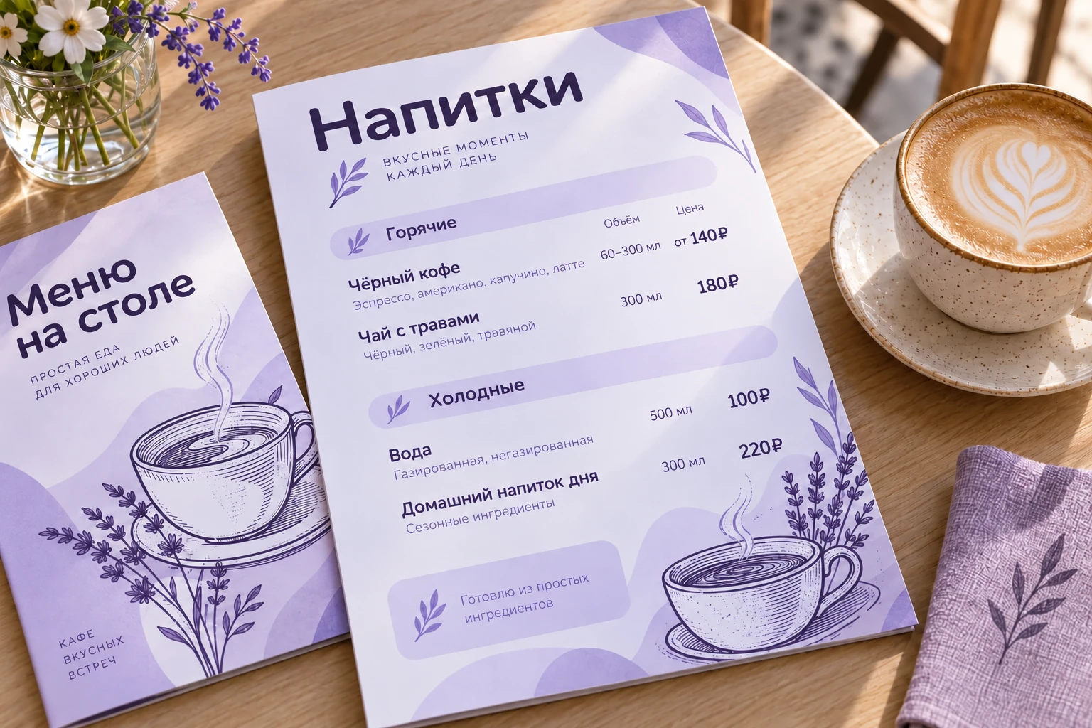 Меню на столе: Напитки