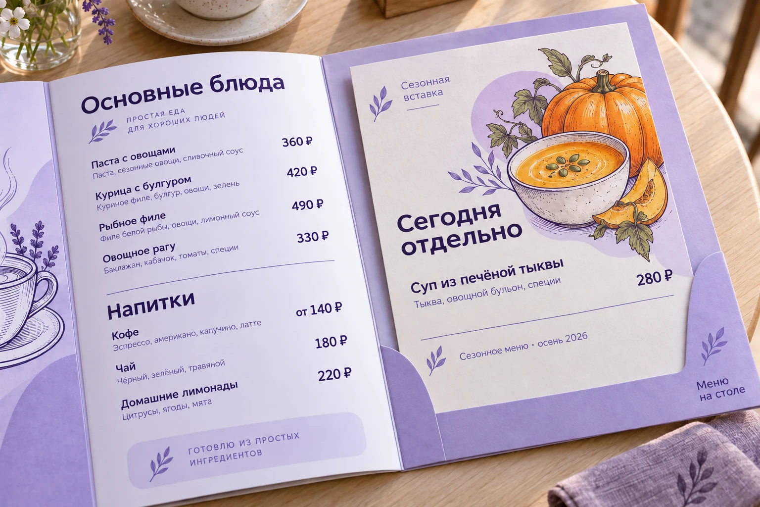 Меню на столе: Специальная вставка
