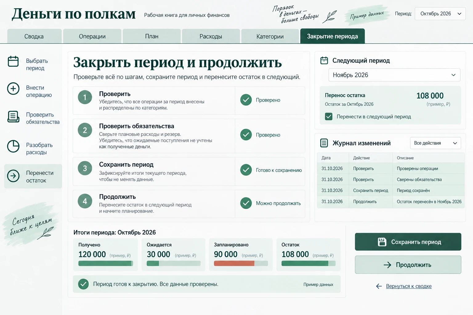 Деньги по полкам: Порядок работы