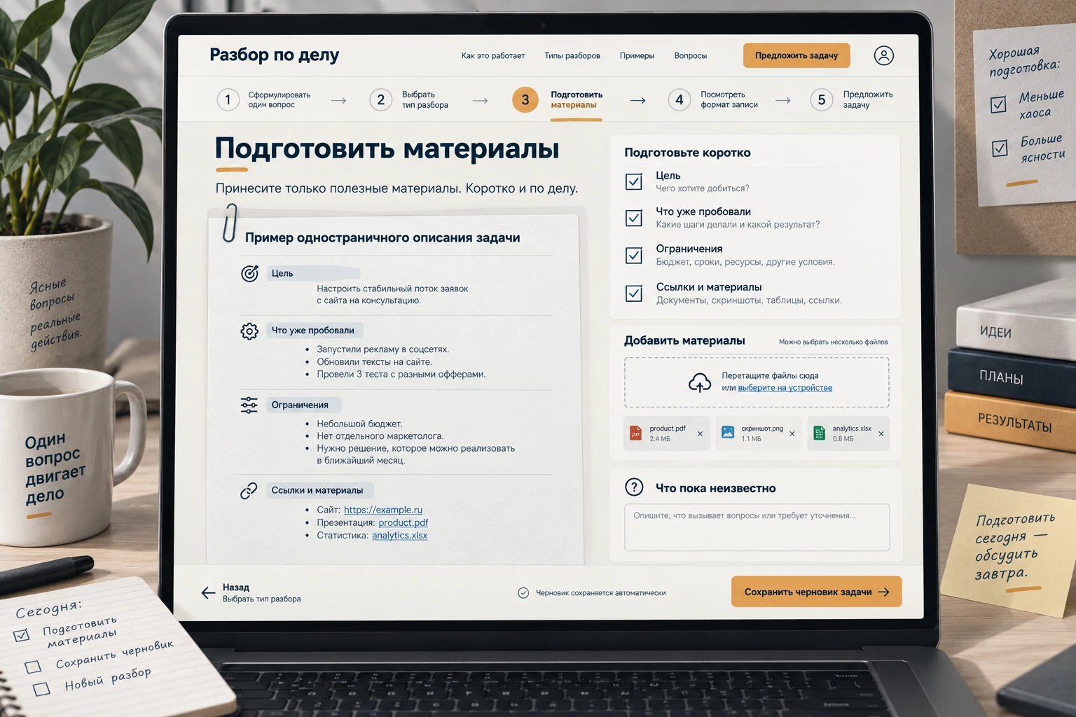 Разбор по делу: Подготовить материалы