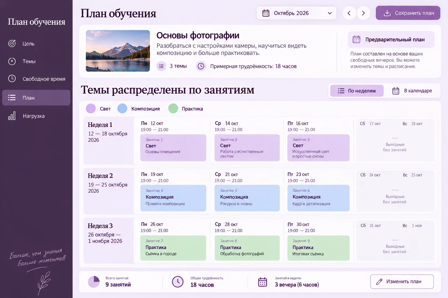План обучения: Предварительный план