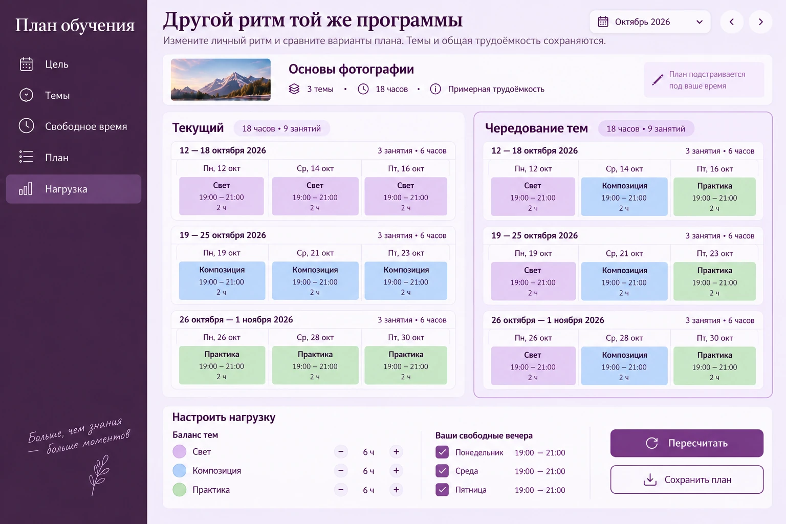 План обучения: Настроить нагрузку