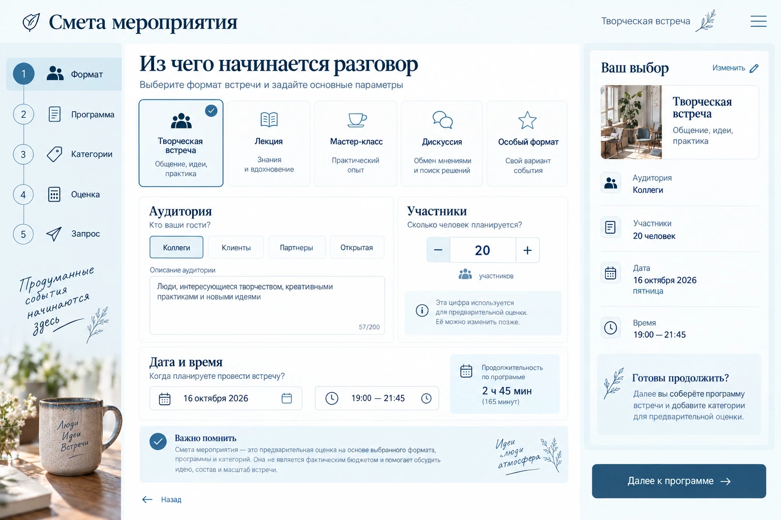 Смета мероприятия: Формат события