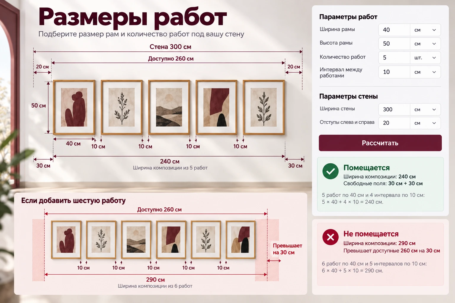 Работы на стене: Размеры работ