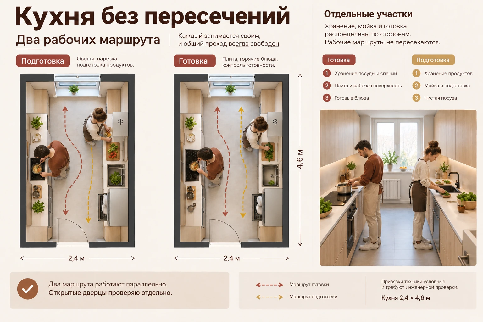 Кухня без пересечений: Два рабочих маршрута