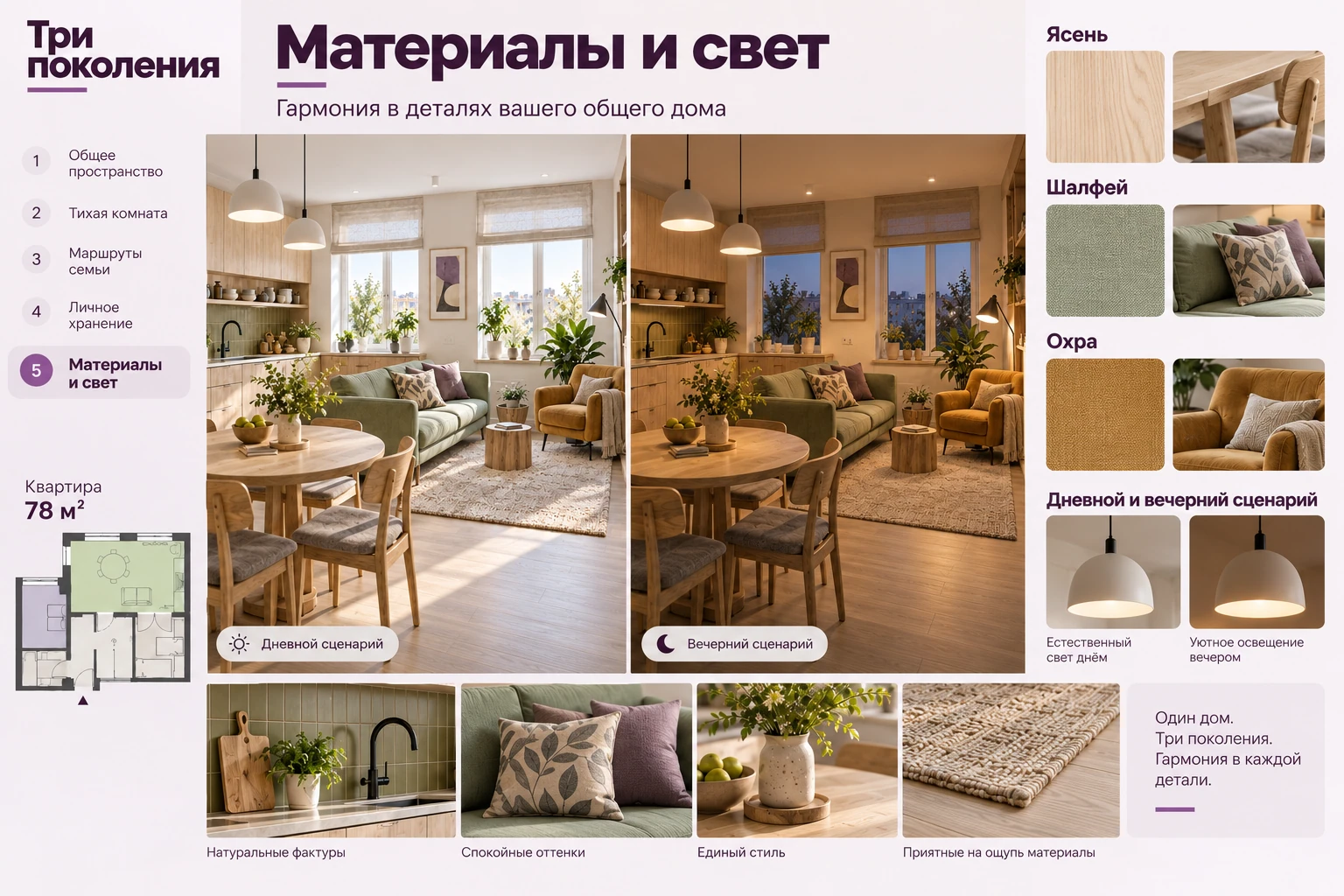 Три поколения: Материалы и свет