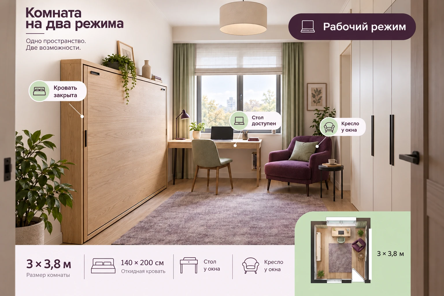 Комната на два режима: Рабочий режим