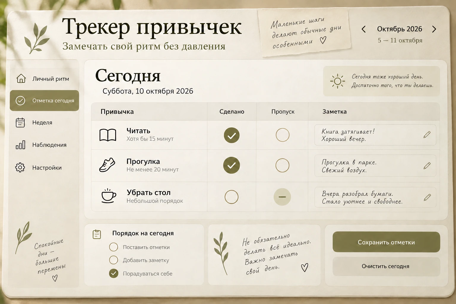 Трекер привычек: Сегодня