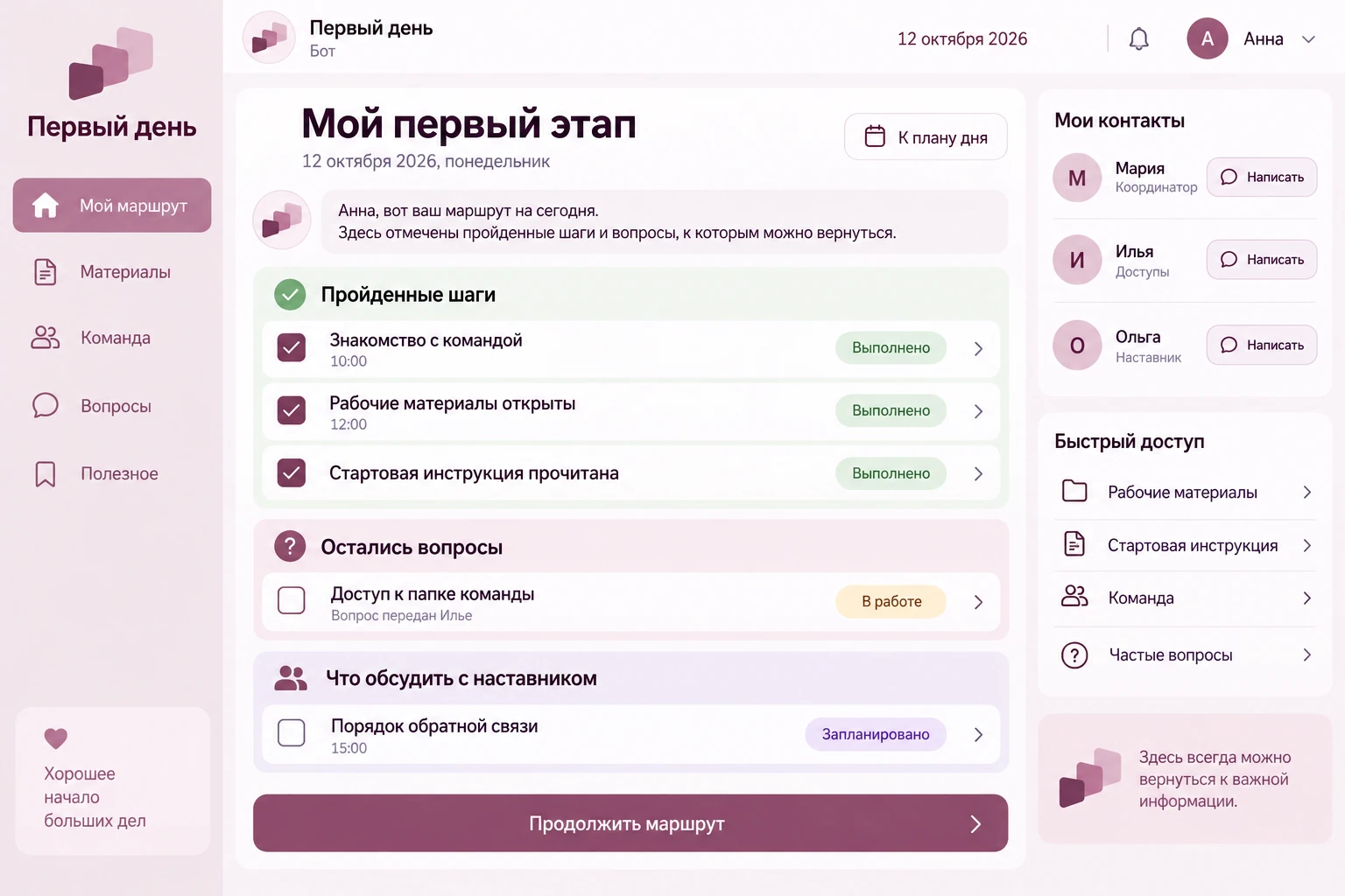 Первый день: Мой первый этап