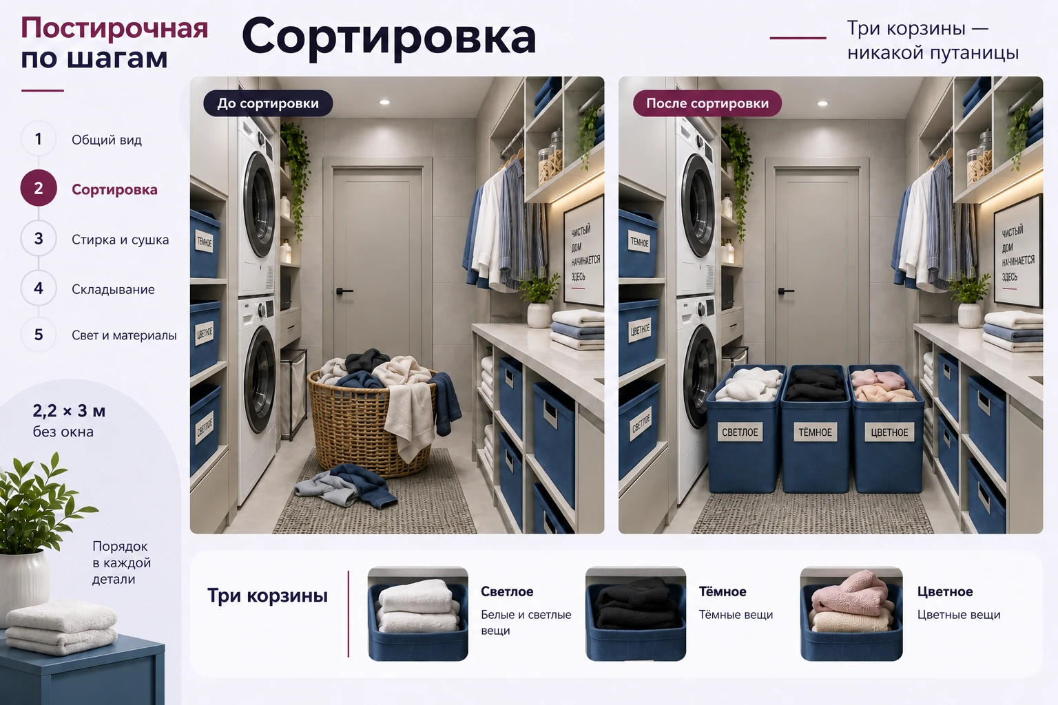 Постирочная по шагам: Сортировка