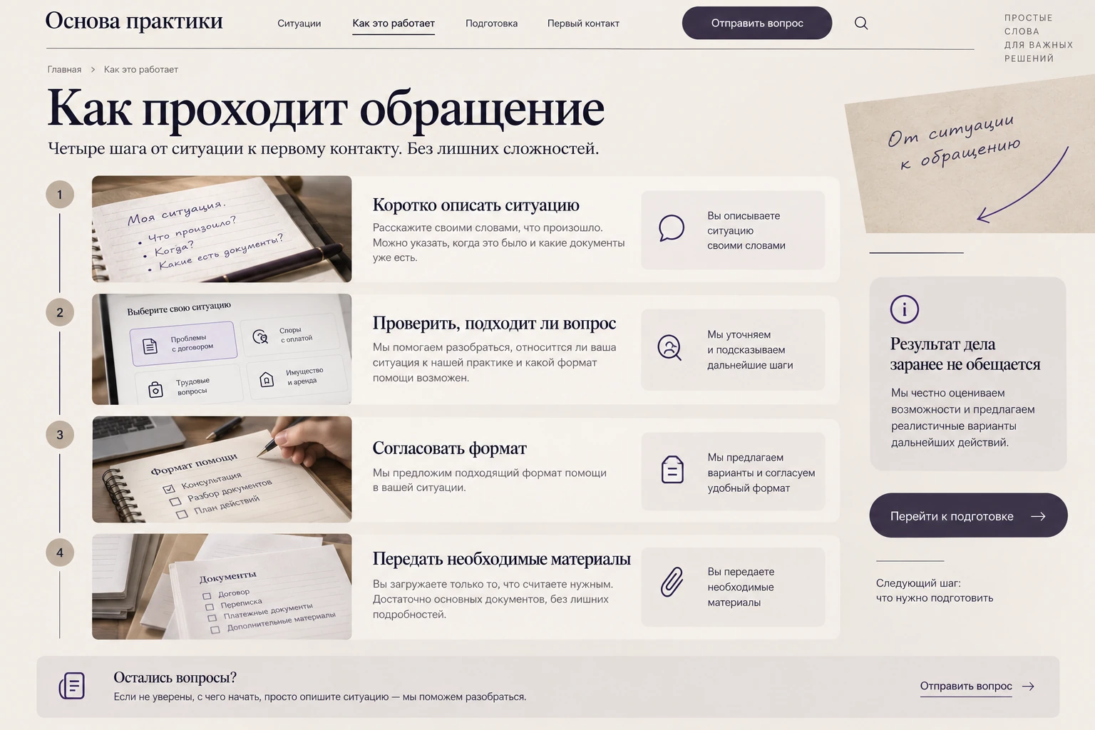 Основа практики: Как проходит обращение