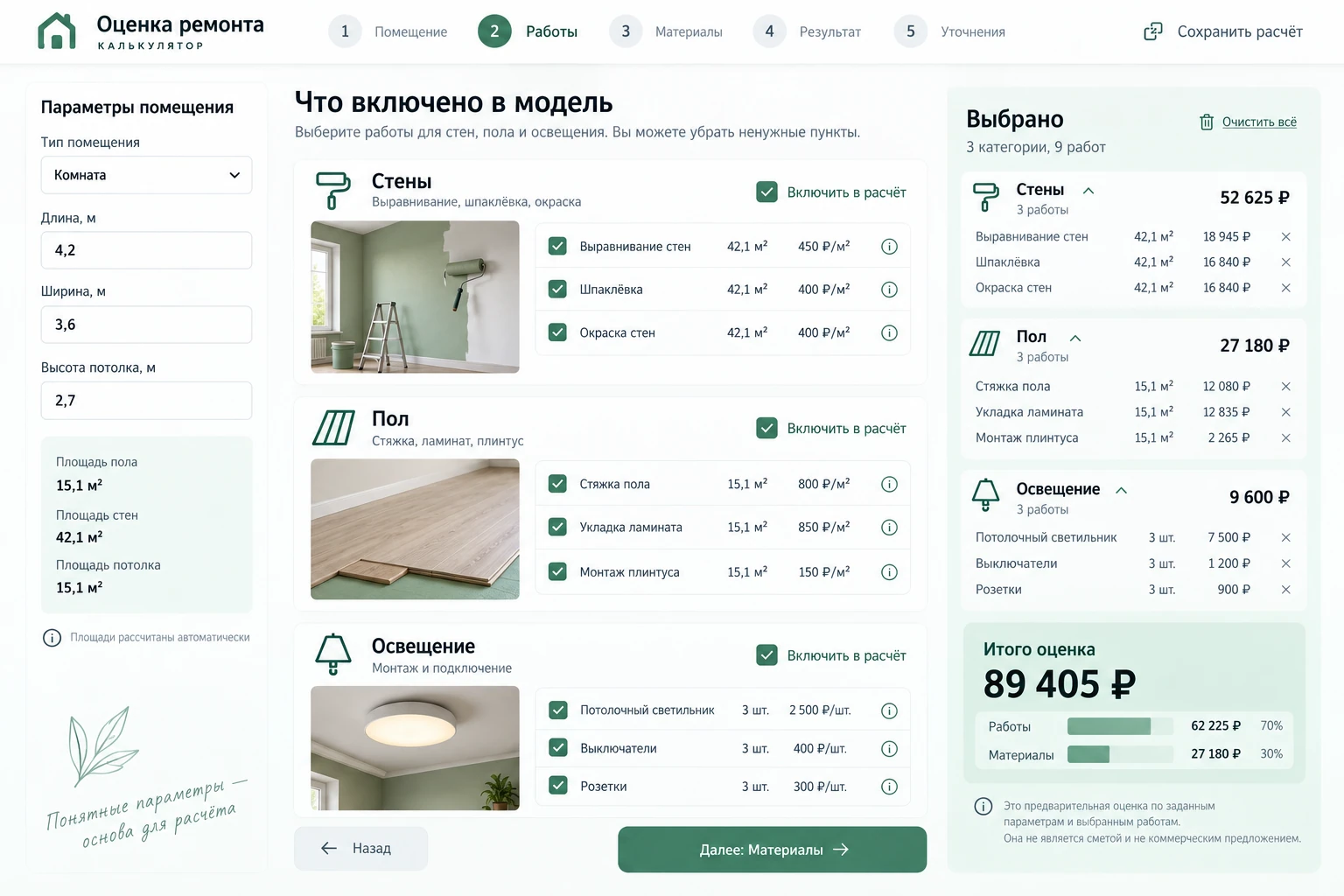 Оценка ремонта: Состав работ