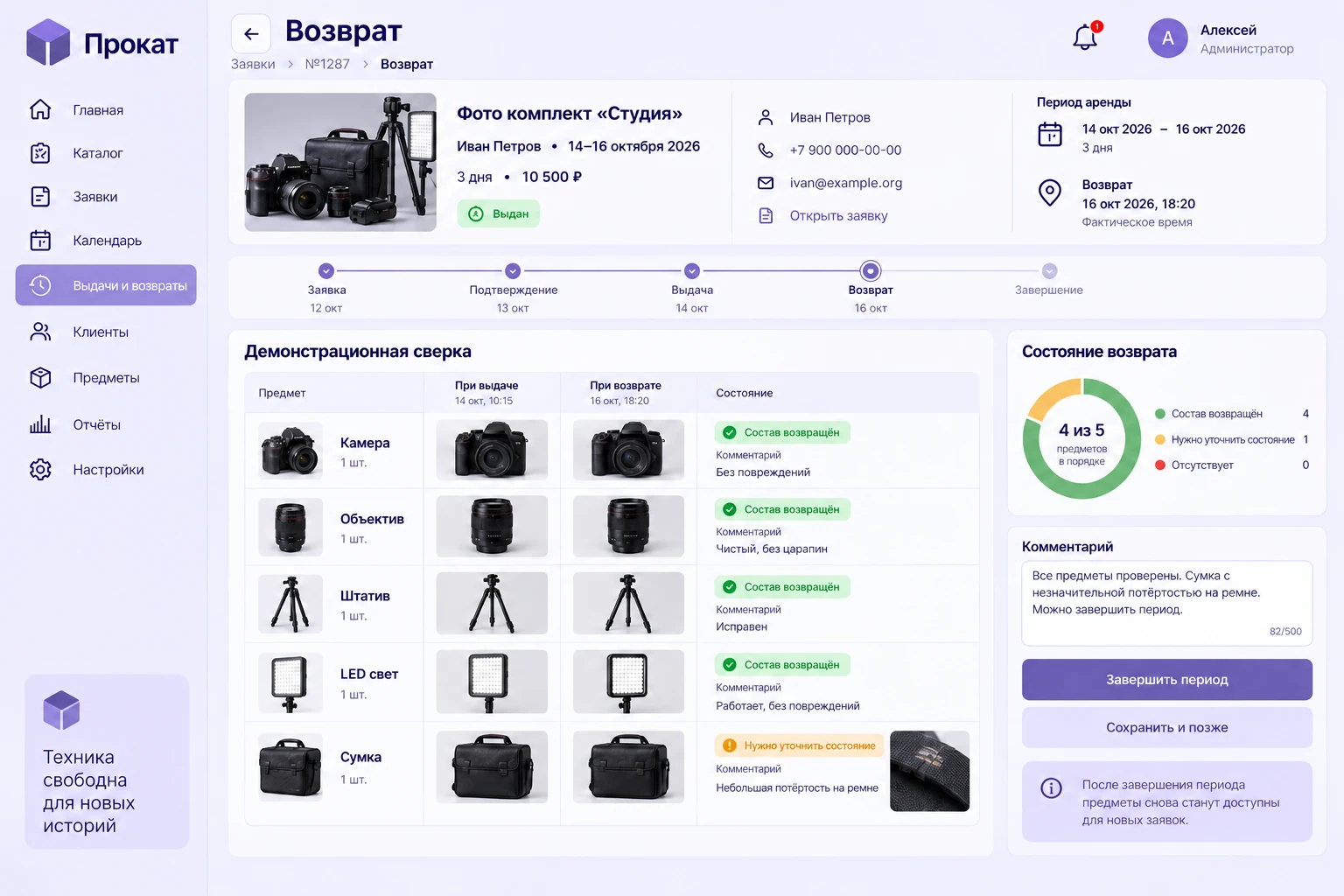Прокат: Возврат