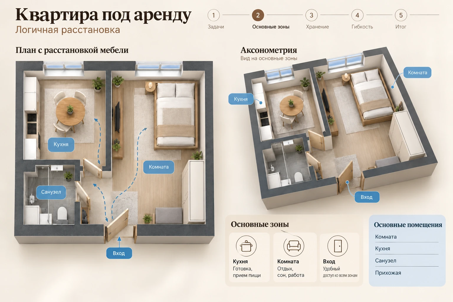 Квартира под аренду: Основные зоны