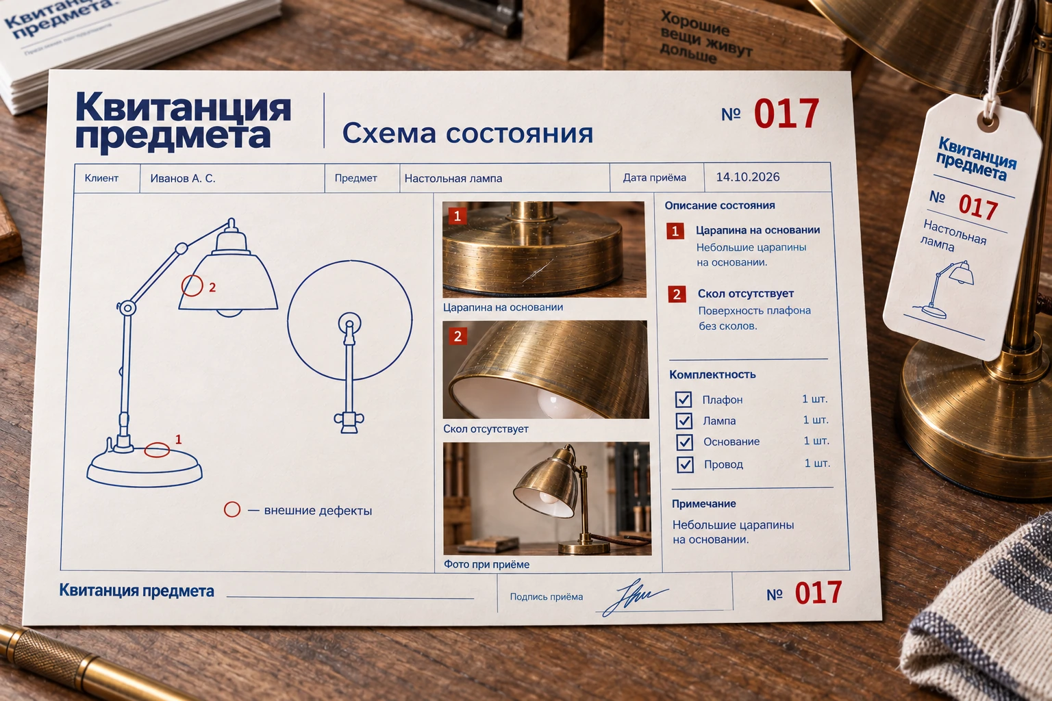 Квитанция предмета: Схема состояния