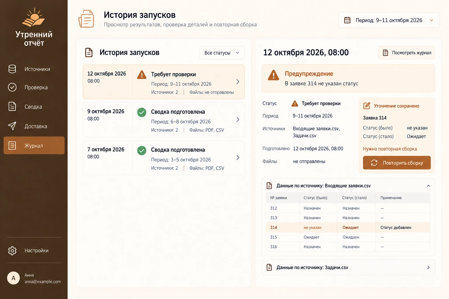 Утренний отчёт: История запусков