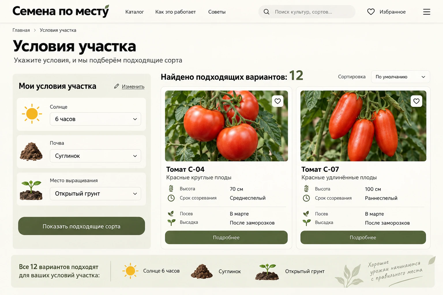 Семена по месту: Условия участка