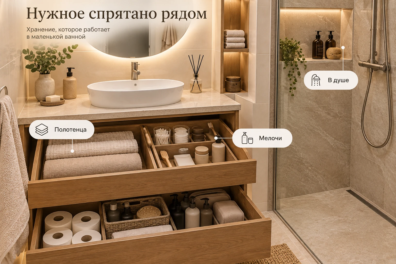 Маленькая ванная: Хранение мелочей