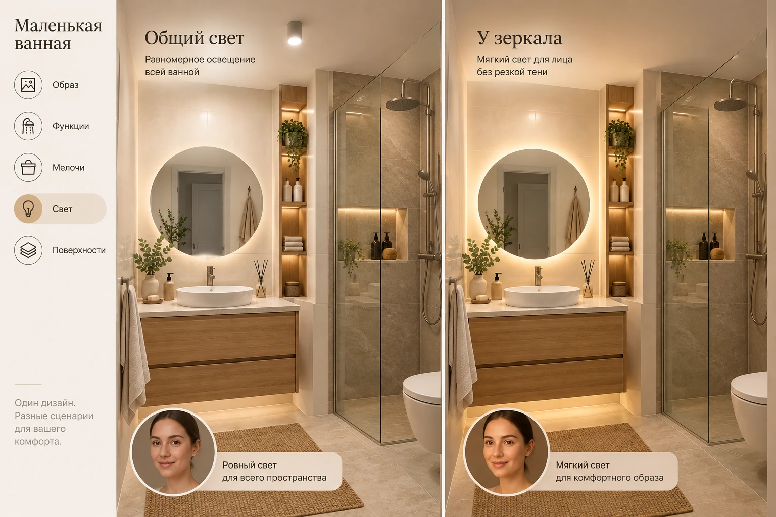 Маленькая ванная: Свет и отражение