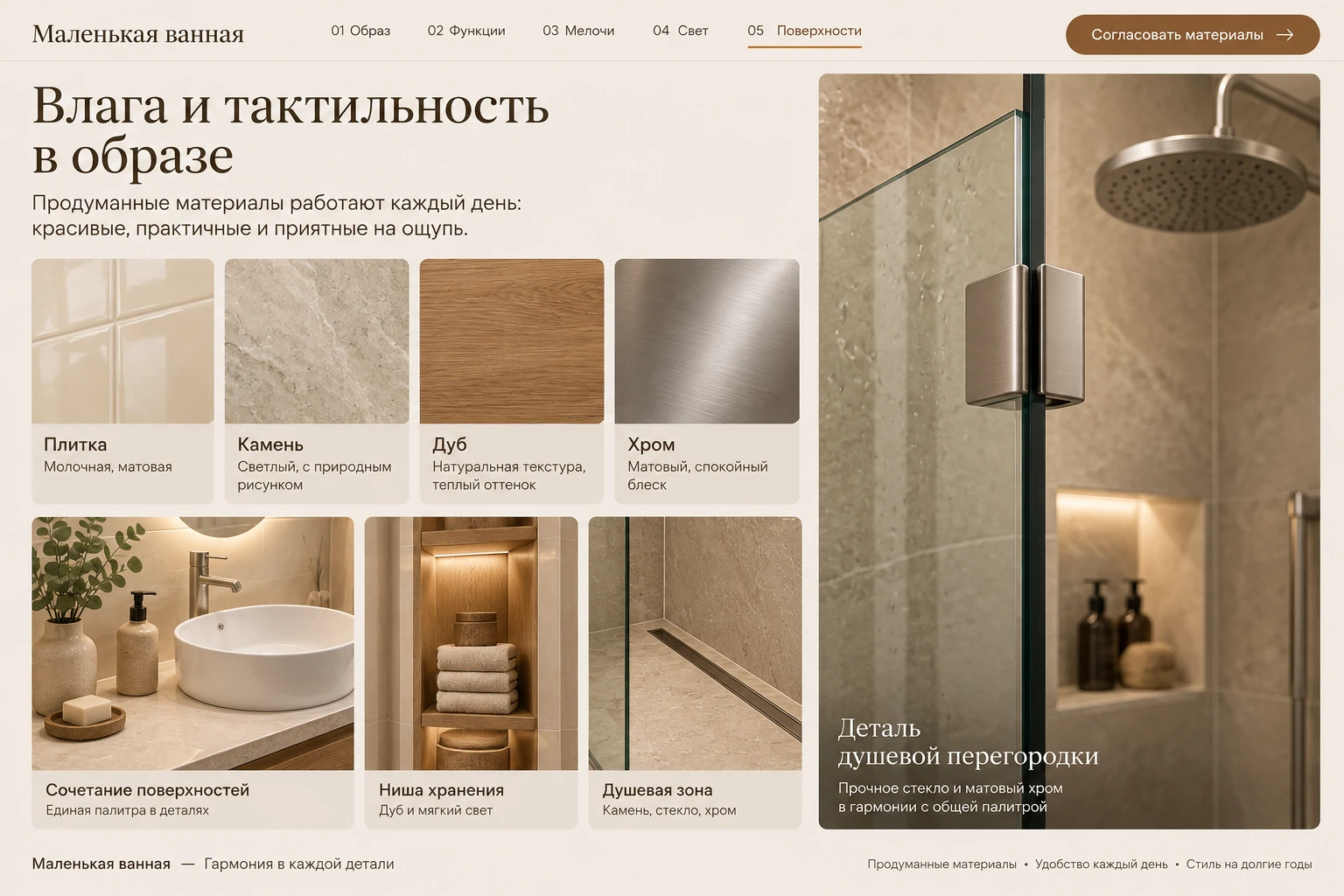 Маленькая ванная: Детали материалов