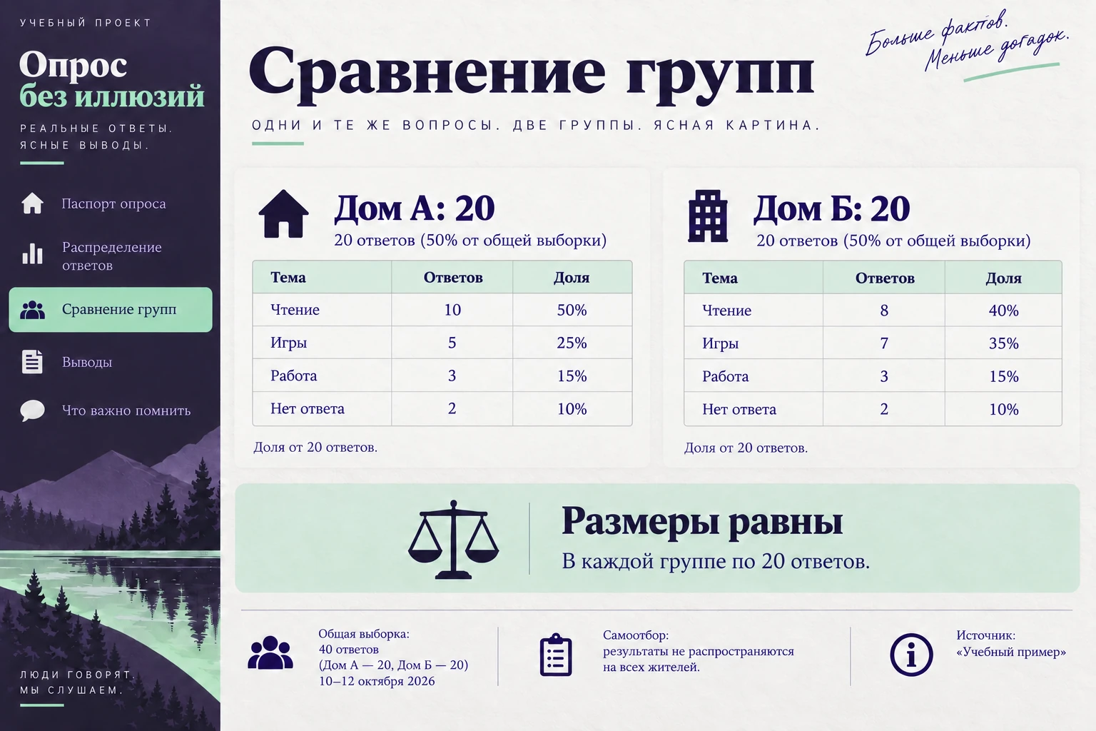 Опрос без иллюзий: Сравнение групп