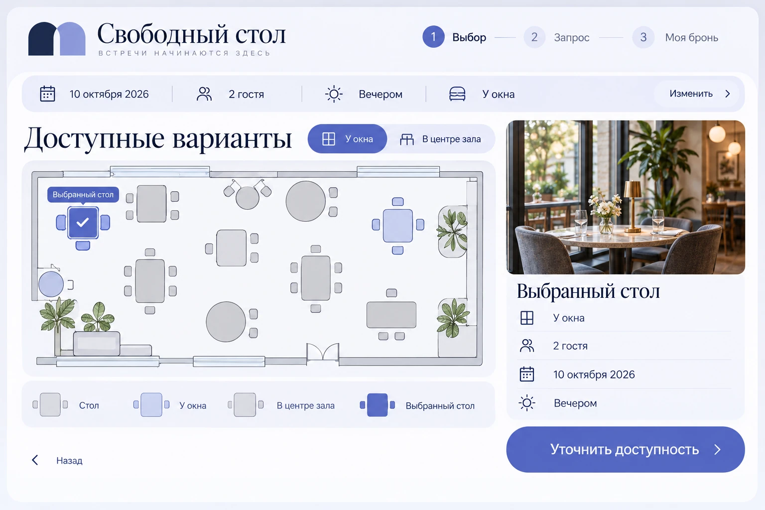 Свободный стол: Доступные варианты