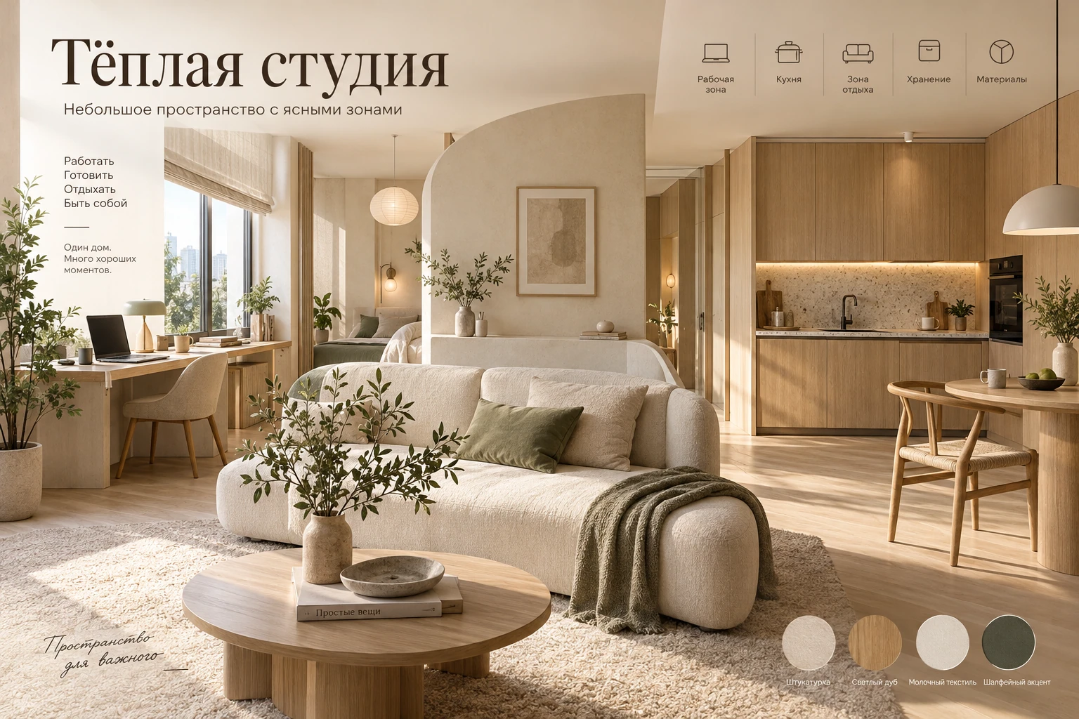 Тёплая студия — пример дизайн квартир
