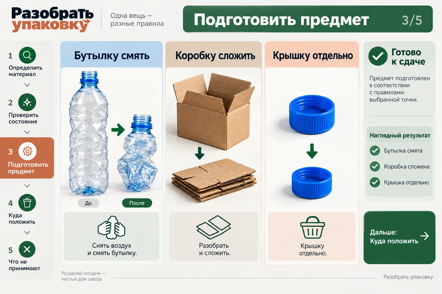 Разобрать упаковку: Подготовить предмет