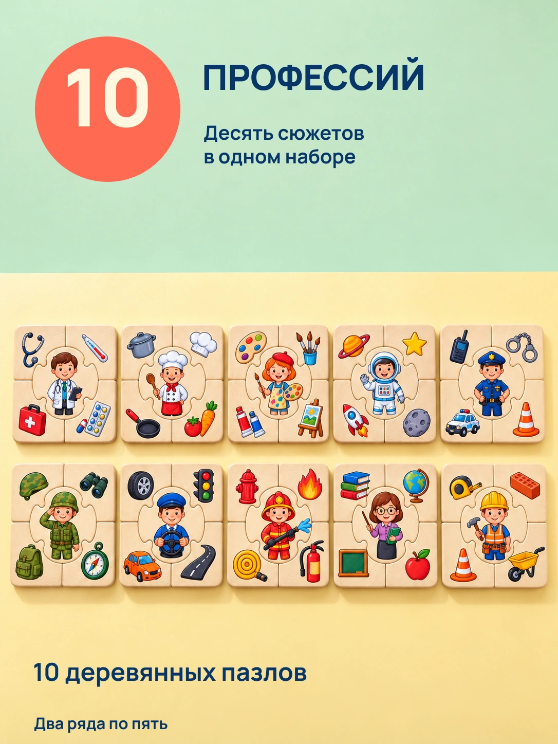 Деревянные пазлы профессии: 10 ПРОФЕССИЙ