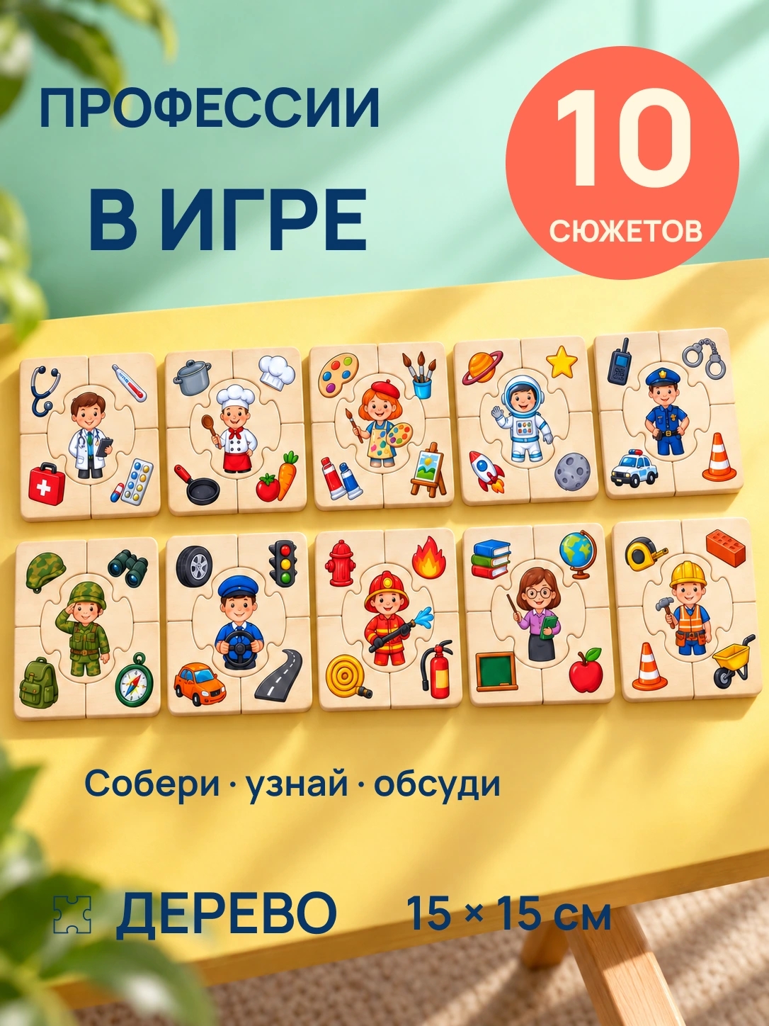 Деревянные пазлы профессии: готовая обложка карточки товара